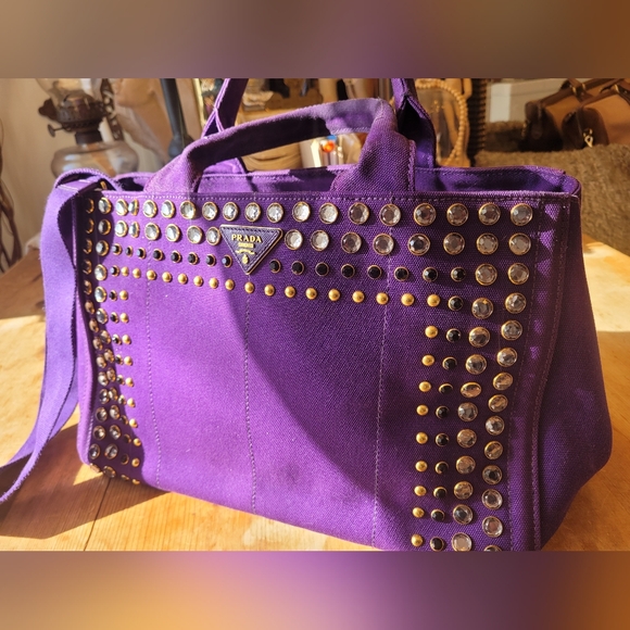PRADA Large Canapa PM Purple Jeweled Bag - Picture 2 of 6